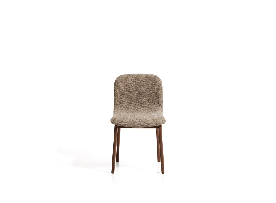 Chaise Elnor en chenille marron avec pieds en chêne massif finition noyer
