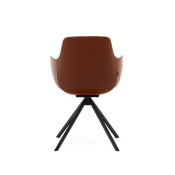 Fauteuil pivotant Tissiana à retour automatique en similicuir marron et aluminium noir mat