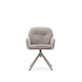 Chaise pivotante Lexa en chenille beige et pieds en acier finition beige