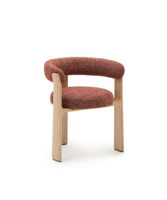 Chaise 3 pieds en granit chenille terre cuite, frêne massif, finition naturelle, FSC 100%