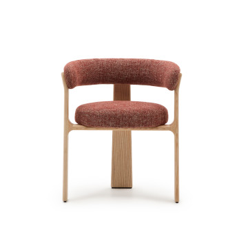 Chaise à 3 pieds en granit, revêtement chenille terracotta, bois de frêne massif, finition naturelle, certifiée FSC 100%.