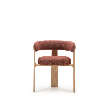 Chaise à 3 pieds en granit, revêtement chenille terracotta, bois de frêne massif, finition naturelle, certifiée FSC 100%.