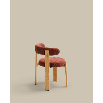 Chaise Granite en chenille terracotta et bois de frêne massif avec une finition ton naturel FSC 100%