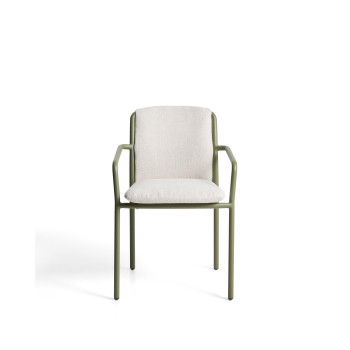 Chaise d'extérieur empilable Linosa en aluminium vert avec coussin beige