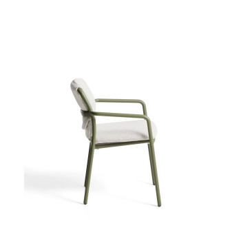 Chaise d'extérieur empilable Linosa en aluminium vert avec coussin beige