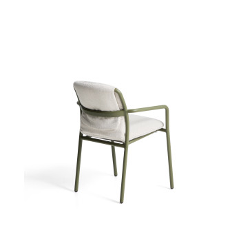 Chaise d'extérieur empilable Linosa en aluminium vert avec coussin beige