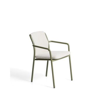 Chaise d'extérieur empilable Linosa en aluminium vert avec coussin beige