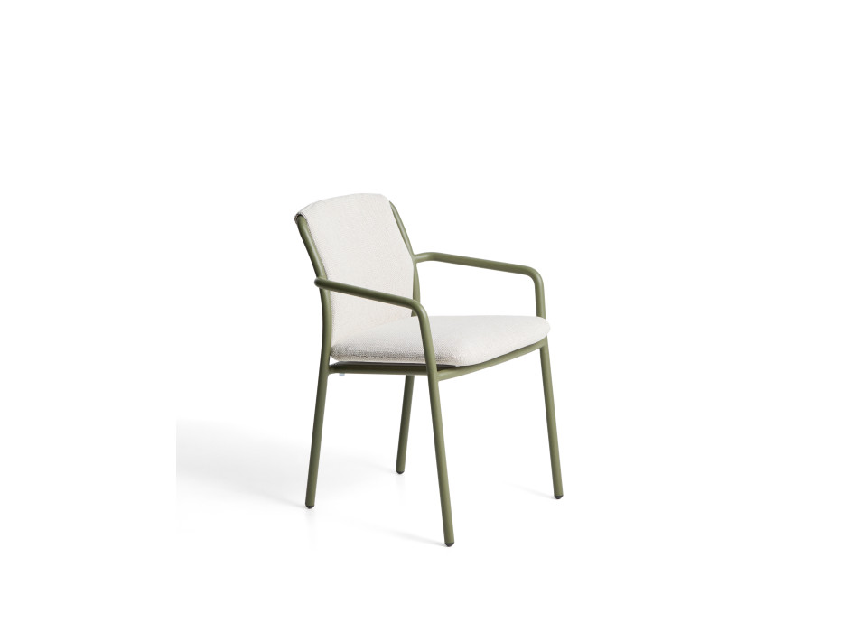 Chaise d'extérieur empilable Linosa en aluminium vert avec coussin beige