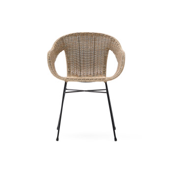 Chaise empilable Eltiera en rotin synthétique et structure en acier noir