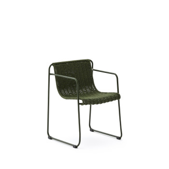 Chaise empilable Maurina en acier galvanisé vert et corde