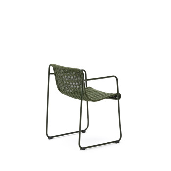 Chaise empilable Maurina en acier galvanisé vert et corde