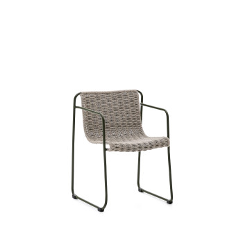 Chaise empilable Maurina en acier galvanisé vert et corde