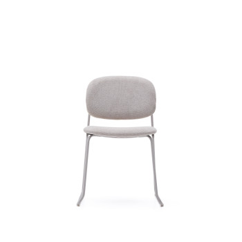 Chaise empilable Meli en chenille beige et pieds en métal beige FSC Mix Credit