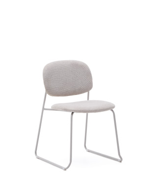 Chaise empilable Meli en chenille beige et pieds en métal beige FSC Mix Credit