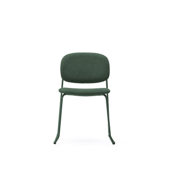 Chaise empilable Meli en chenille verte avec pieds en métal vert (crédit FSC Mix).