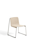 Chaise empilable Tavari en corde synthétique beige et acier inoxydable AISI 304 à effet brossé