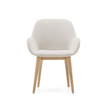 Chaise Konna beige avec pieds en frêne massif et finition naturelle