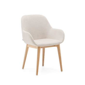 Chaise Konna beige avec pieds en frêne massif et finition naturelle