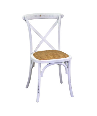 Chaise en bois Cross avec assise empilable en tissu Vacchetti blanc antique tressé