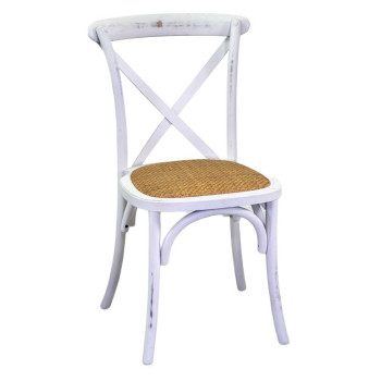 Chaise en bois Cross avec assise empilable en tissu Vacchetti blanc antique tressé