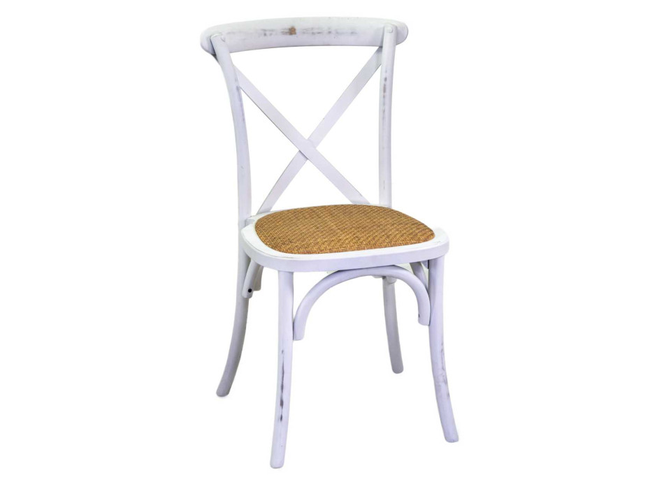 Chaise en bois Cross avec assise empilable en tissu Vacchetti blanc antique tressé
