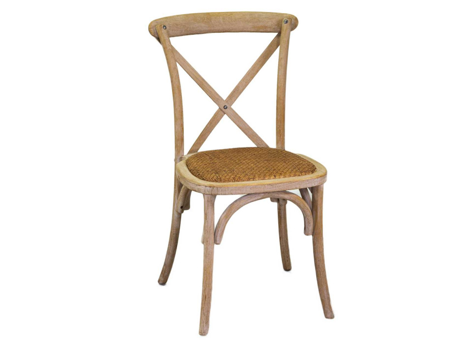 Chaise empilable en bois naturel Cross, assise tressée Vacchetti