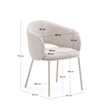 Chaise Maina beige avec pieds en acier et finition beige. Crédit FSC Mix