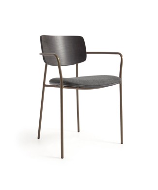 Chaise Maureen en placage de frêne foncé et métal finition laiton