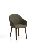 Chaise Meila avec accoudoirs en chenille verte et pieds en chêne massif finition noyer
