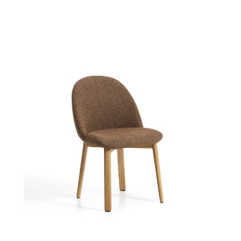 Chaise Meila en chenille terracotta et pieds en chêne massif finition naturelle