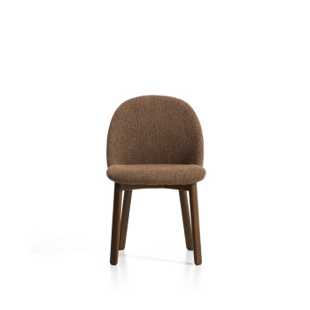 Chaise Meila en chenille terracotta et pieds en chêne massif finition noyer