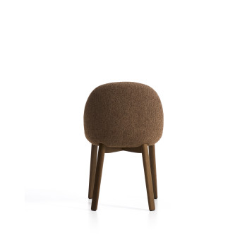 Chaise Meila en chenille terracotta et pieds en chêne massif finition noyer