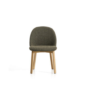 Chaise Meila en chenille verte et pieds en chêne massif finition naturelle
