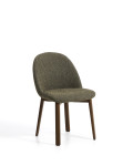 Chaise Meila en chenille verte et pieds en chêne massif finition noyer