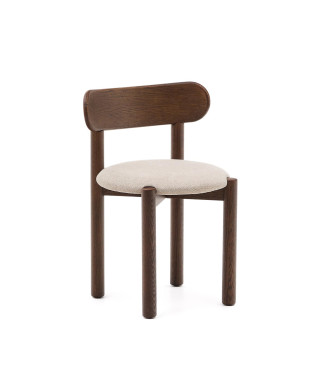 Chaise Nebai en chenille marron avec structure en chêne massif et finition noyer FSC MIX