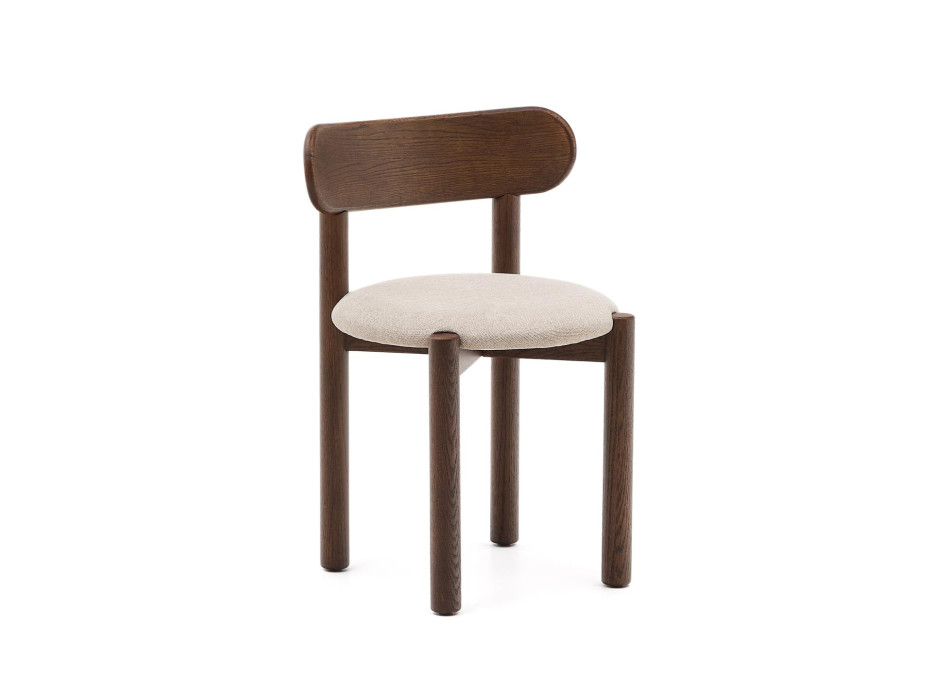 Chaise Nebai en chenille marron avec structure en chêne massif et finition noyer FSC MIX