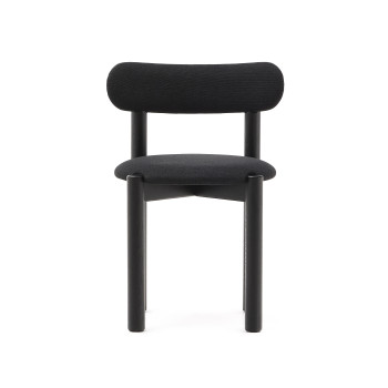 Chaise Nebai en chenille noire avec structure en chêne massif, finition noire, crédit FSC MIX