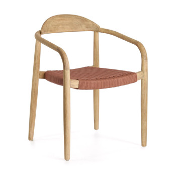 Chaise Nina en bois d'acacia massif et corde, en acacia couleur terre cuite et corde