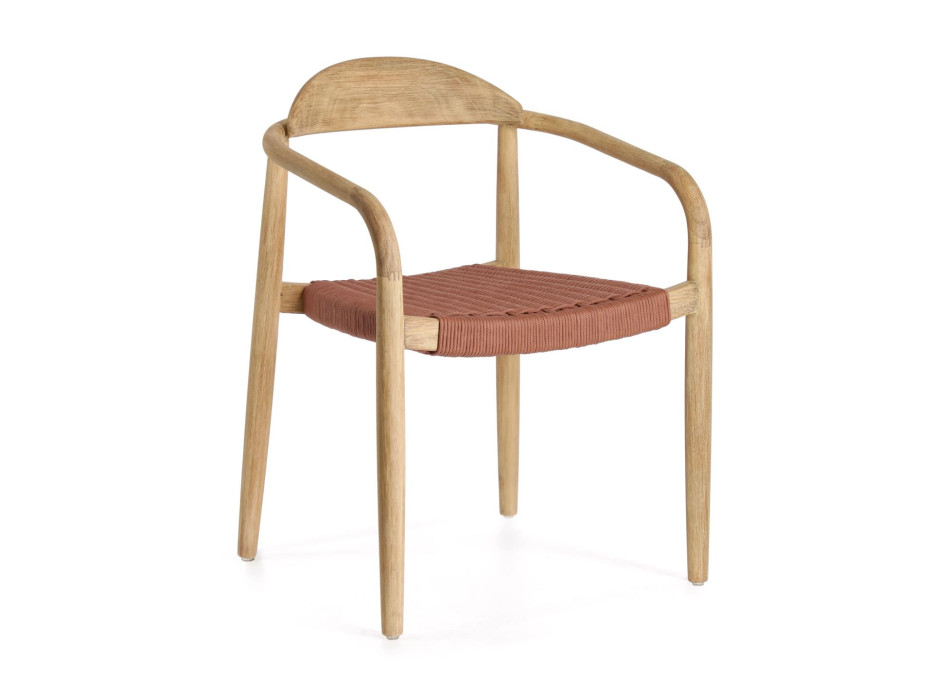 Chaise Nina en bois d'acacia massif et corde, en acacia couleur terre cuite et corde