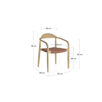 Chaise Nina en bois d'acacia massif et corde, en acacia couleur terre cuite et corde