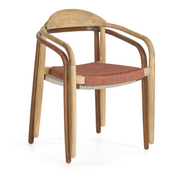 Chaise Nina en bois d'acacia massif et corde, en acacia couleur terre cuite et corde