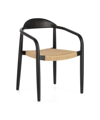 Chaise Nina en bois d'acacia massif finition noire et cordon papier beige FSC 100%