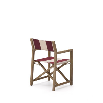Chaise d'extérieur pliante Vilara à rayures bordeaux et beiges en bois massif d'acacia 100% FSC.