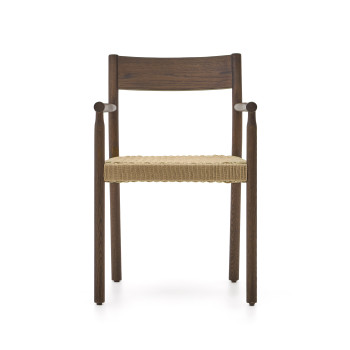 Chaise Yalia en chêne massif certifié FSC 100% avec finition noyer et assise en corde