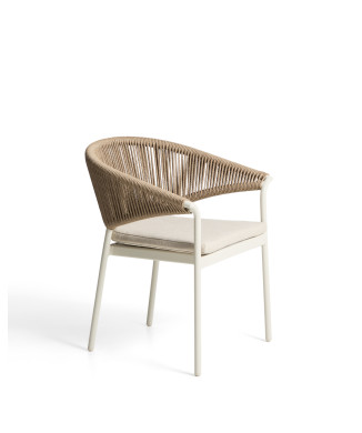 Chaise Zuara en aluminium écru et corde synthétique marron