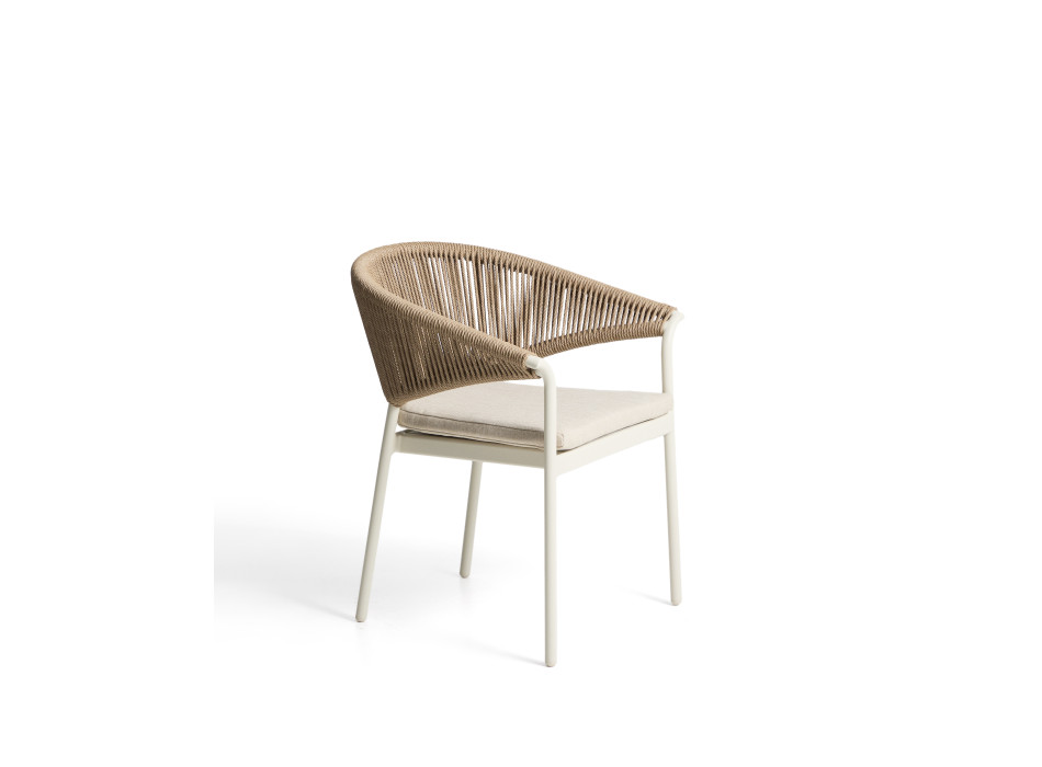 Chaise Zuara en aluminium écru et corde synthétique marron