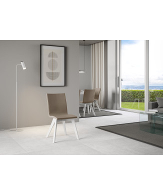 Chaises - Chaise Trudy avec pieds blancs et coussin gris tourterelle, 52 cm