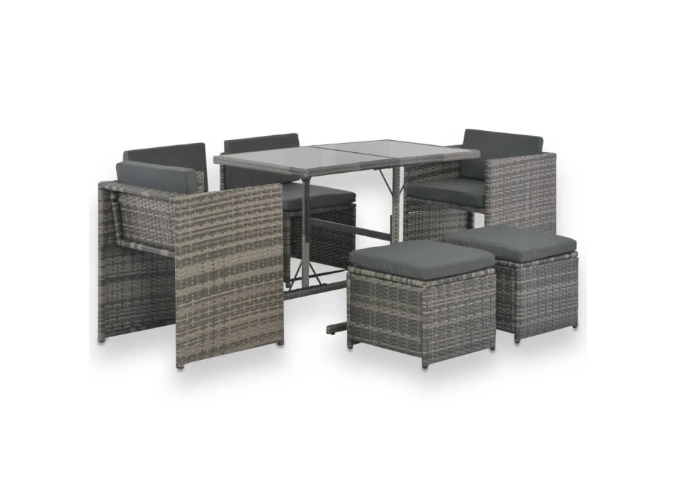 Ensemble de jardin 6 pièces avec coussins en polyrotin