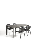 Ensemble table Anafi en pierre frittée et aluminium graphite et 4 chaises Livadia en aluminium graphite 180 x 90 cm