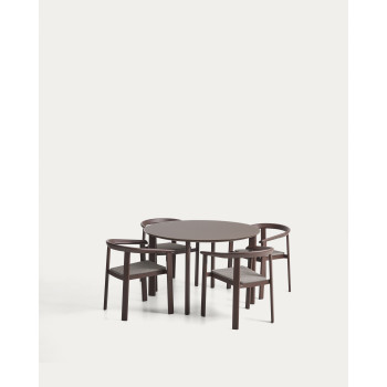Ensemble Erice composé de 4 chaises empilables en aluminium et corde et d'une table en aluminium et verre trempé